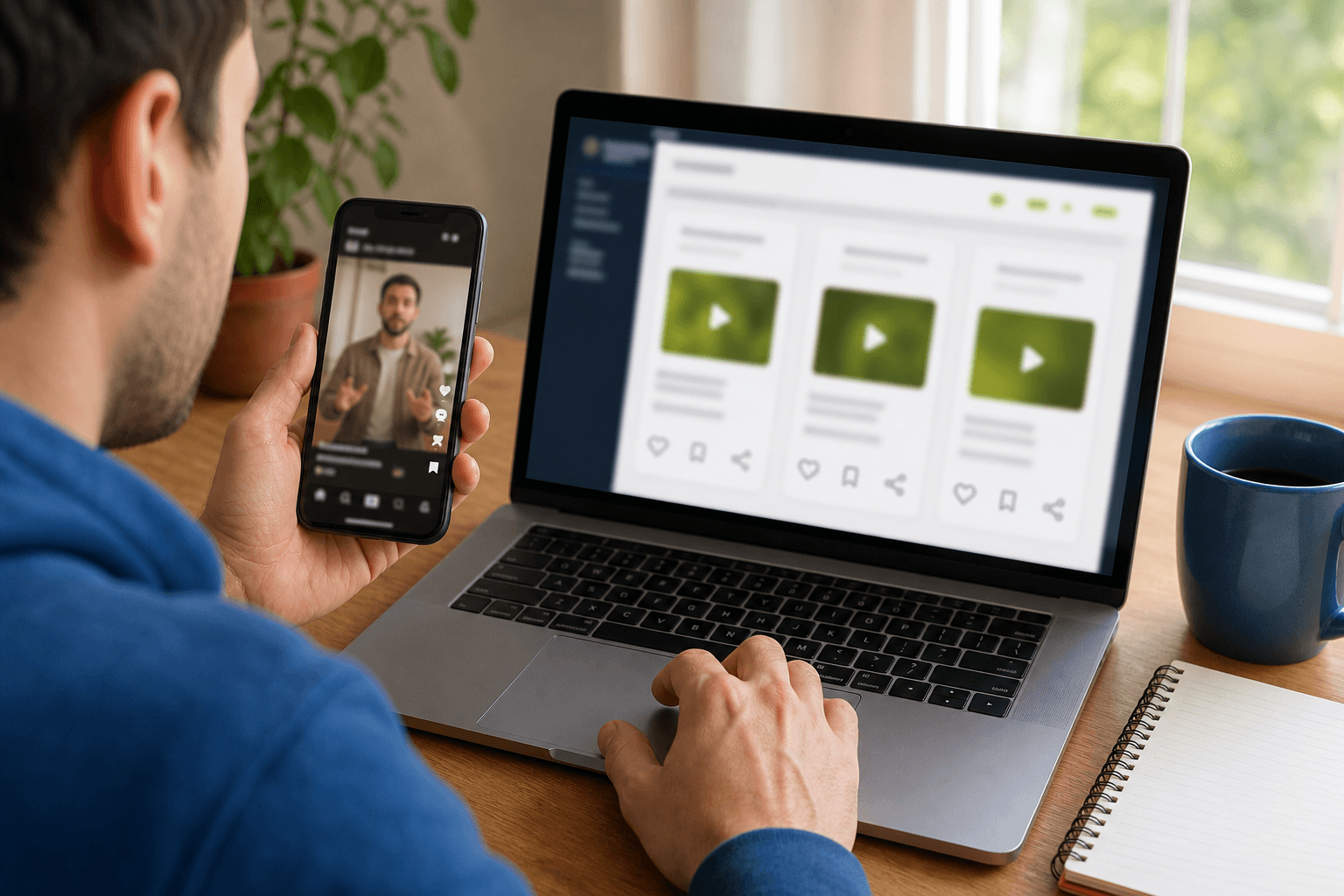 A short-video post with view, like, save, and share service tickets and a small-budget selector